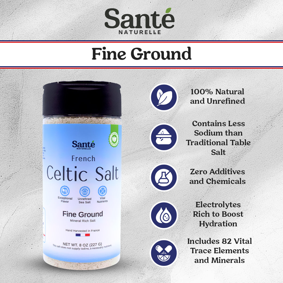 French Celtic Sea Salt Fine Ground 8oz Shaker
