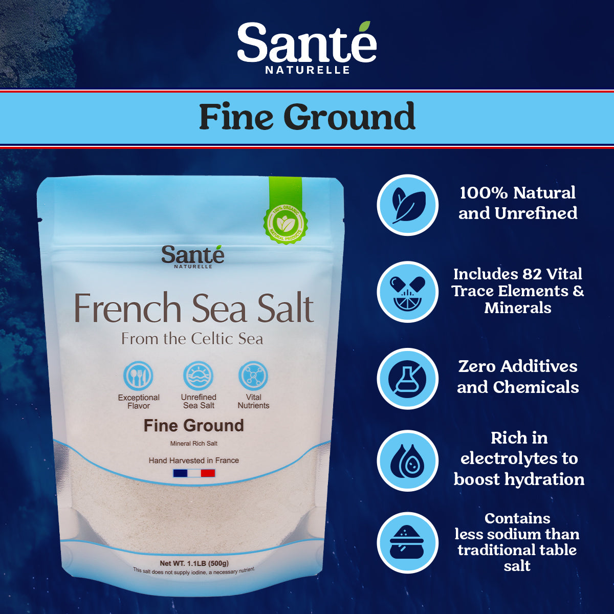 French Celtic Sea Salt Fine Ground 1.1LB