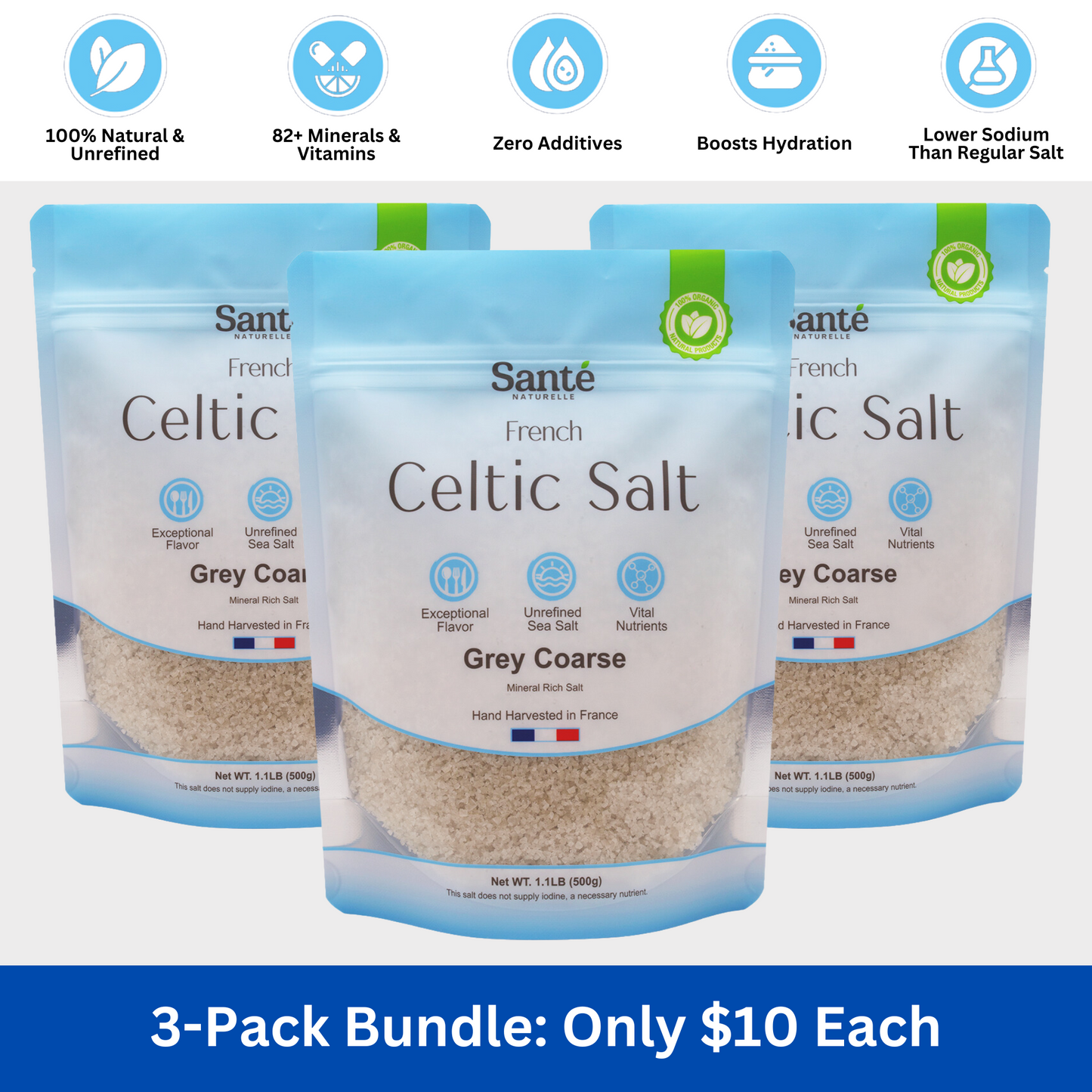 3-Pack of French Celtic Sea Salt Grey Coarse 1.1LB